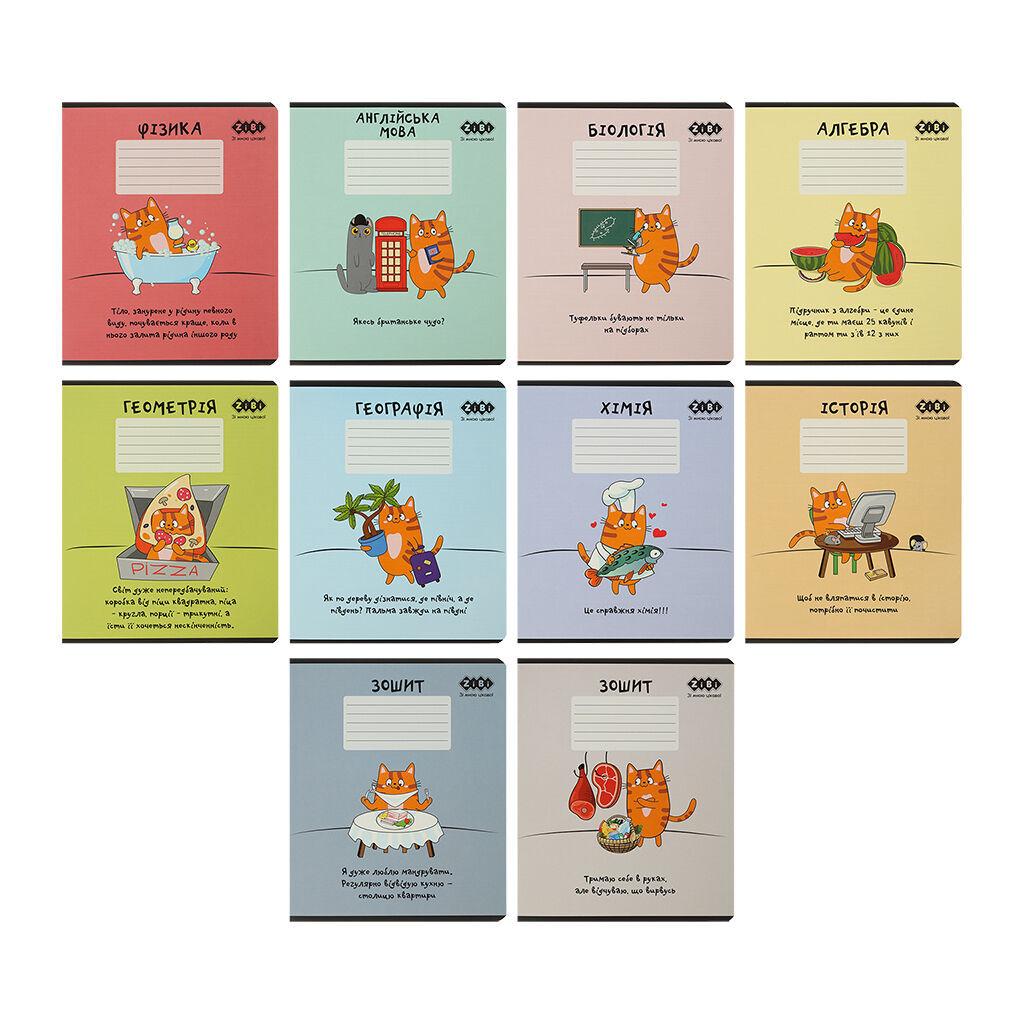 Зошит ZiBi набір учнівських CUTE CAT 36 аркушів 10 штук, 8 предметів (ZB.1731-99), фото 1
