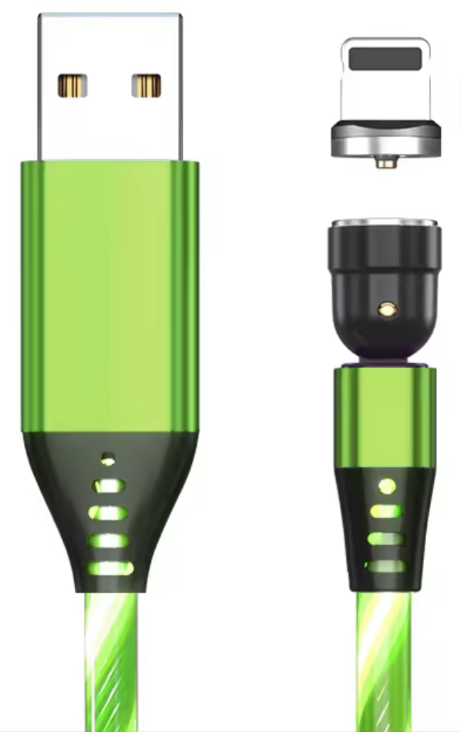 USB - Lightning кабель магнітний з ефектом струмка 2.4А 540° 1м з конектором - зелений