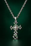 Хрест підвіска з ланцюжком / білий камінь фіаніт/ хрестик у вигляді плетеної лози в сріблі, фото 2