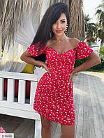 Плаття жіноче обтисле коротке міні по фігурі з рукавом ліхтарик коротким і декольте розміри 42-46