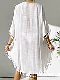 Туніка пончо пляжна біла батал до колін з бахромою, фото 2