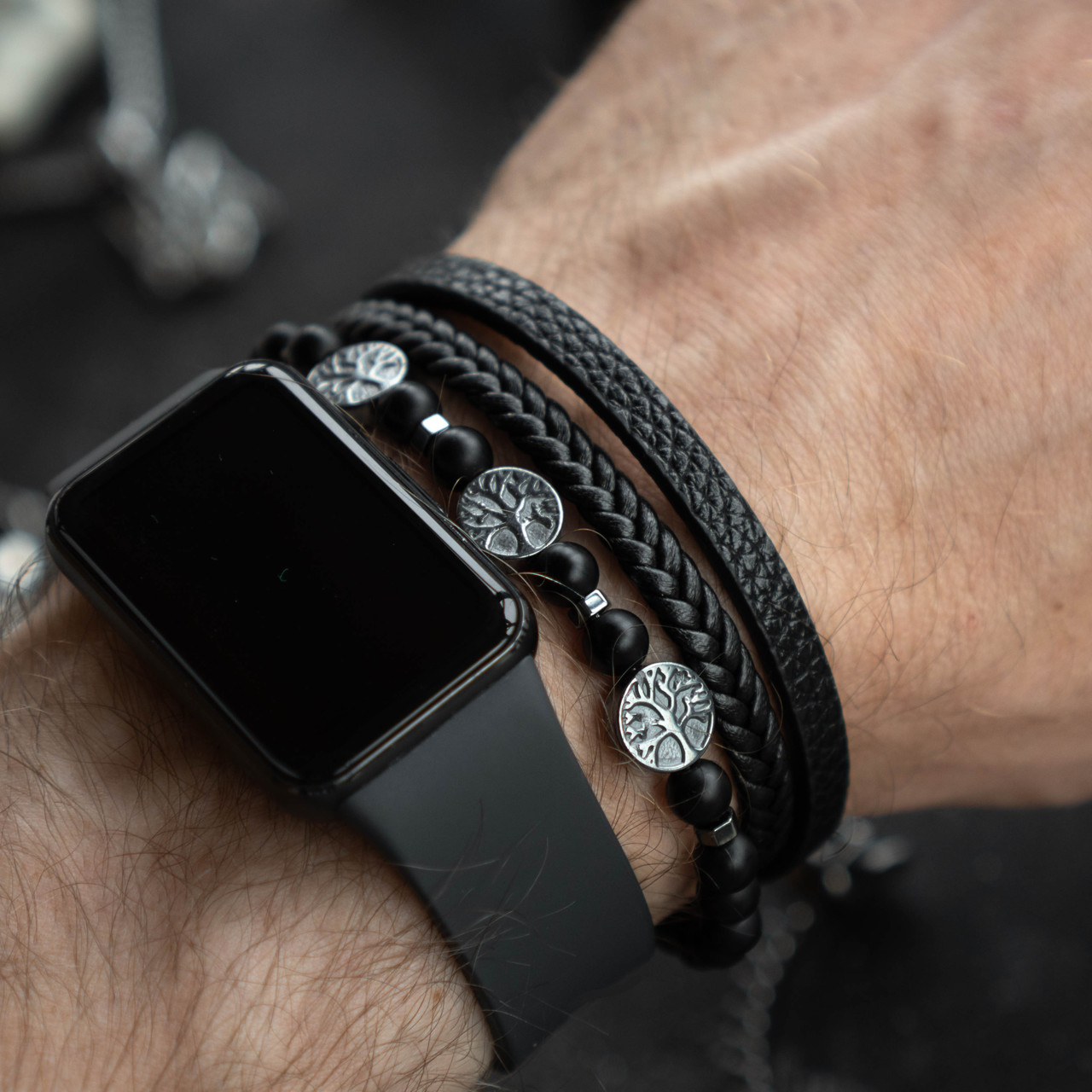 Браслет чоловічий шкіряний WORLD TREE T1 з древом Іггдрасіль 17-19 см (довжина 21 см), фото 1