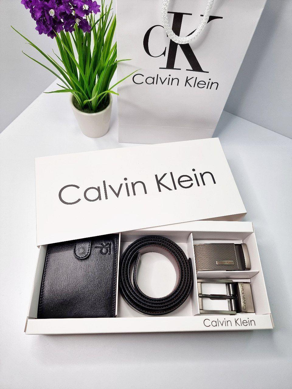 Чоловічий подарунковий набір портмане та ремінь в коробці Ck, фото 1
