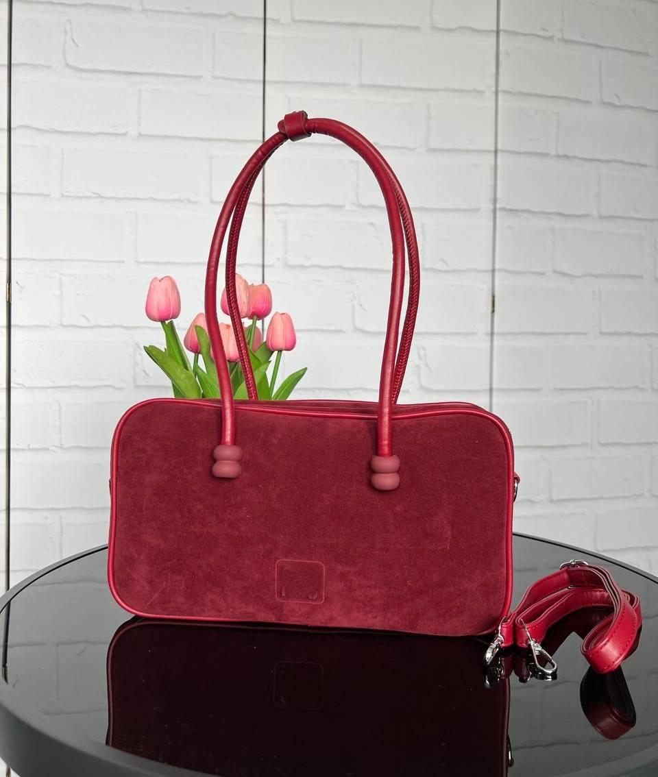 Стильна жіноча сумка на плече молодіжна бордова екозамша