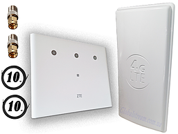 Повний комплект для 4G Wi-Fi роутер ZTE MF296R LTE Cat.6 до 300 Мб/с + Антена планшетна MIMO 2×24dbi (48Дб)