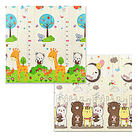 Дитячий розвиваючий двосторонній складаний термокилимок ігровий Жираф на прогулянці та Добрі друзі 150х200x1 см із сумкою