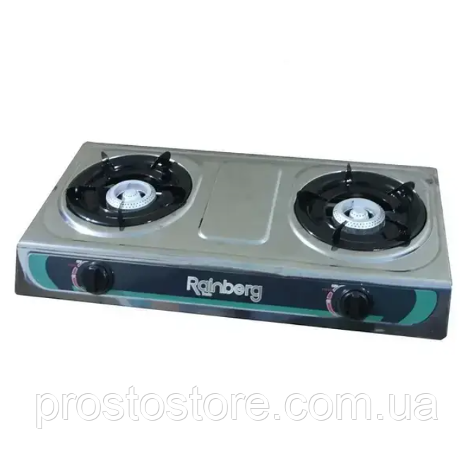 Газова плита Rainberg з турбоконфорками — настільна плита для дому, швидке приготування страв, 2 конфорки, фото 1