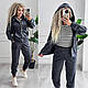 Жіночий велюровий спортивний костюм на блискавці: 42-44, 46-48, 50-52 чорний, синій, електрик, смарагдовий, графіт - фото 7 - id-p2535338547