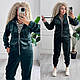 Жіночий велюровий спортивний костюм на блискавці: 42-44, 46-48, 50-52 чорний, синій, електрик, смарагдовий, графіт - фото 2 - id-p2535338547