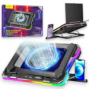 Охолоджуюча підставка для ноутбука Hoco DH20 14"-19" з вентилятором та RGB підсвічуванням (чорна)