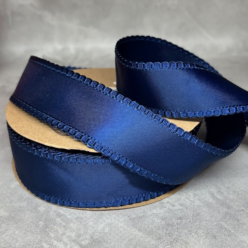 Атласна стрічка 2,5 см (двостороння) "Петелька", арт 018776, темно-синій, відрізок 1 ярд (91 см), Темно-синій, фото 1