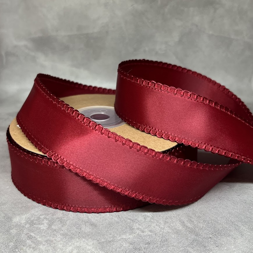 Атласна стрічка 2,5 см (двостороння) "Петелька", арт 018778, бордовий, відрізок 1 ярд (91 см), Бордовий, фото 1