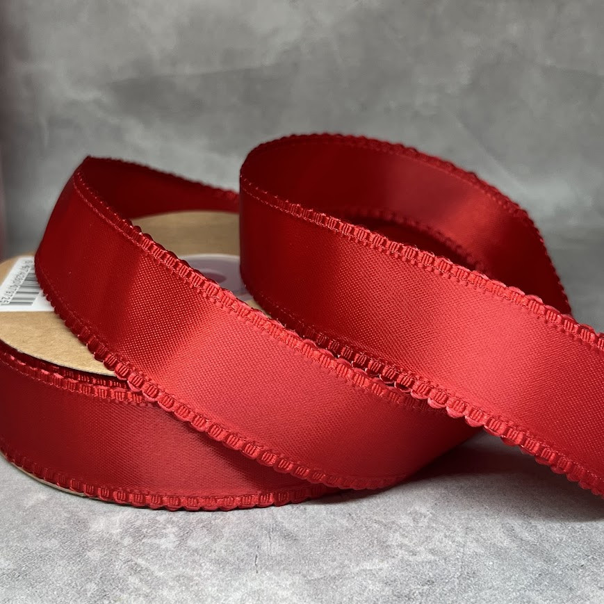 Атласна стрічка 2,5 см (двостороння) "Петелька", арт 018779, червоний, відрізок 1 ярд (91 см), Червоний, фото 1