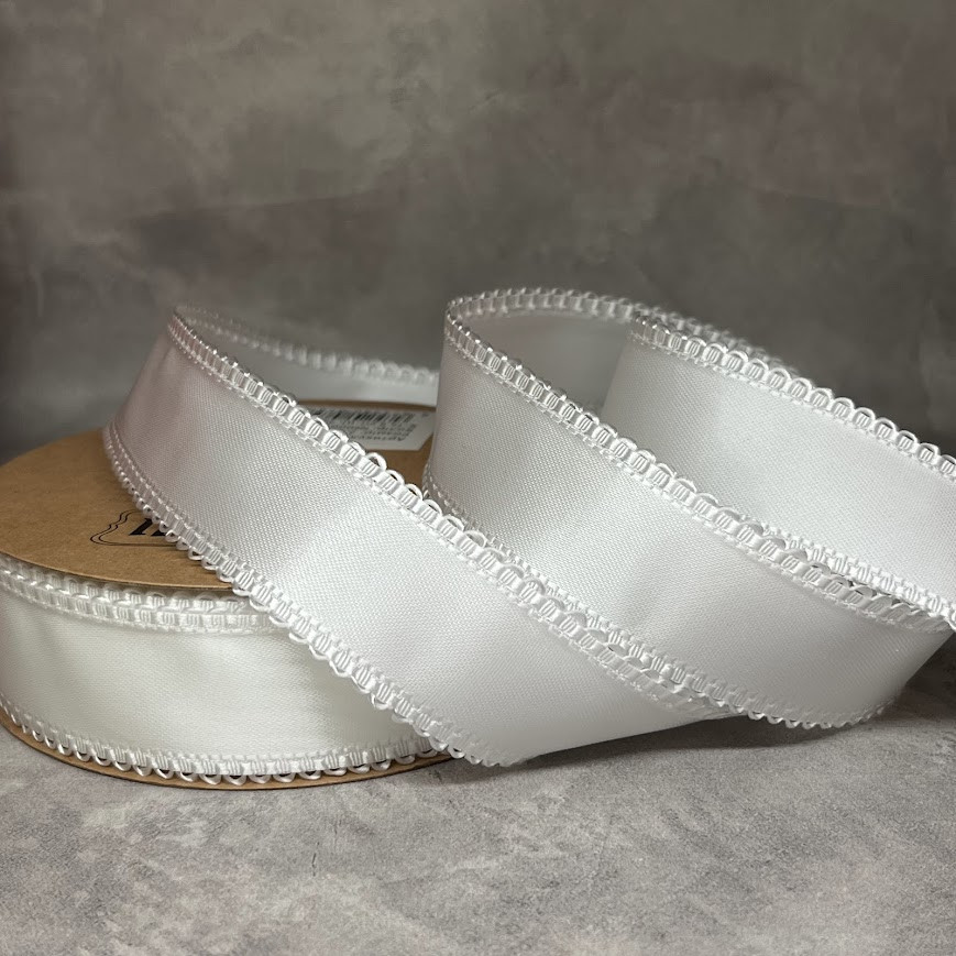 Атласна стрічка 2,5 см (двостороння) "Петелька", арт 018780, айворі, відрізок 1 ярд (91 см), айворі, фото 1