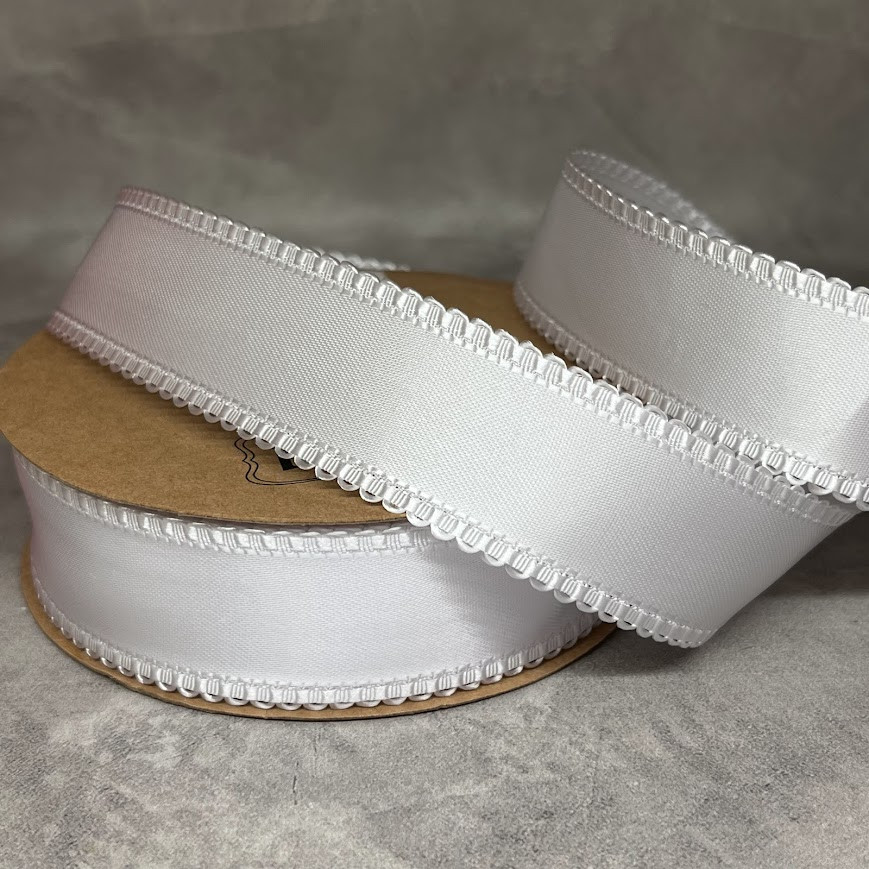 Атласна стрічка 2,5 см (двостороння) "Петелька", арт 018781, білий, відрізок 1 ярд (91 см), Білий, фото 1