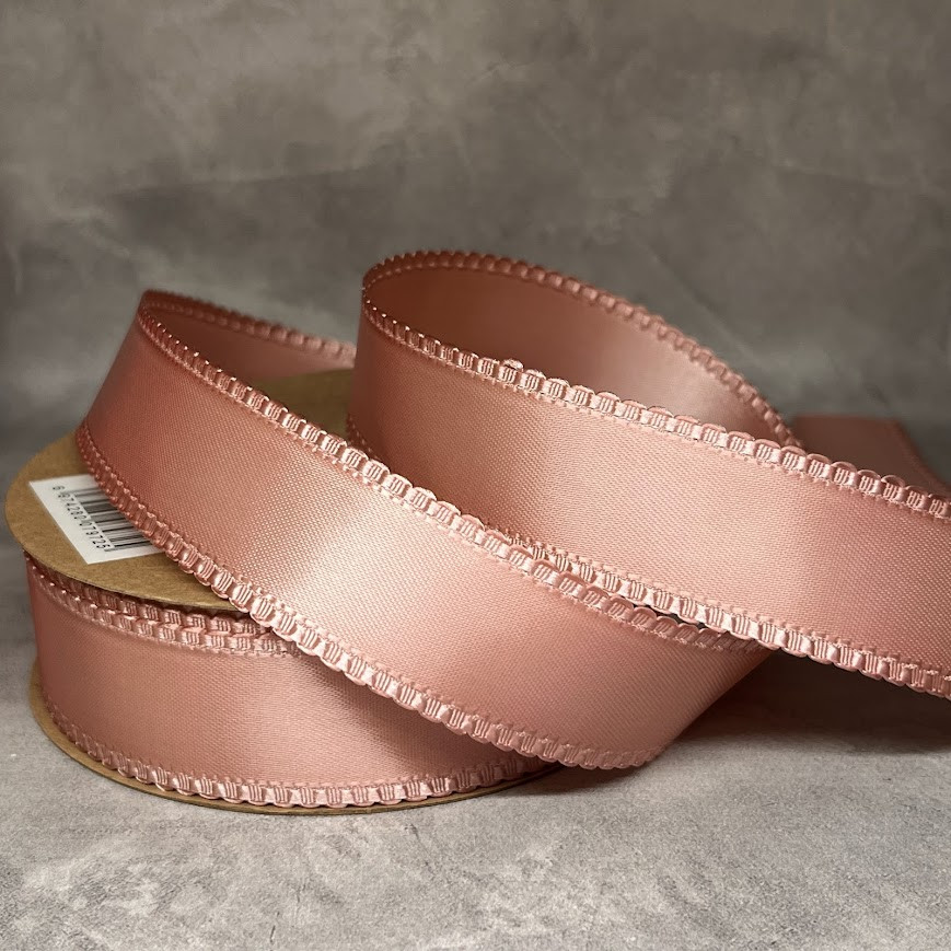 Атласна стрічка 2,5 см (двостороння) "Петелька", арт 018784, пудровий, відрізок 1 ярд (91 см), Пудровий, фото 1