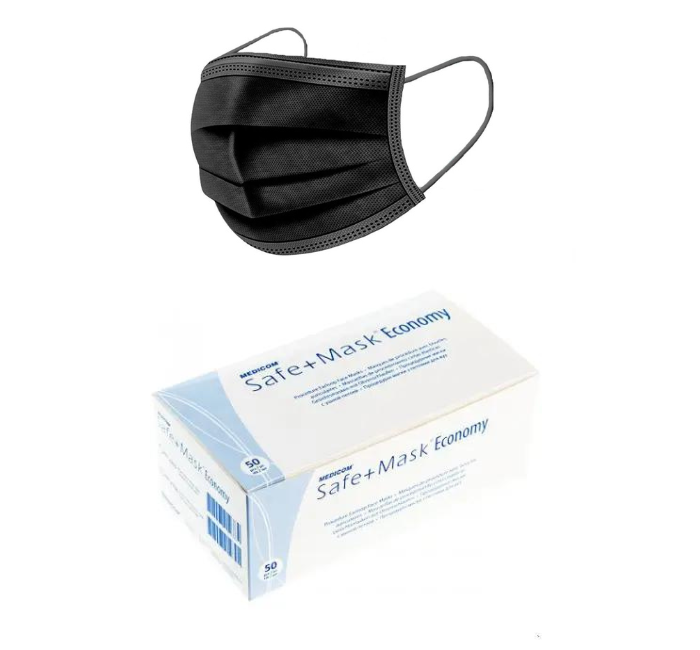 Маски медичні 3-шарові чорні Medicom 50 шт./пач., фото 1