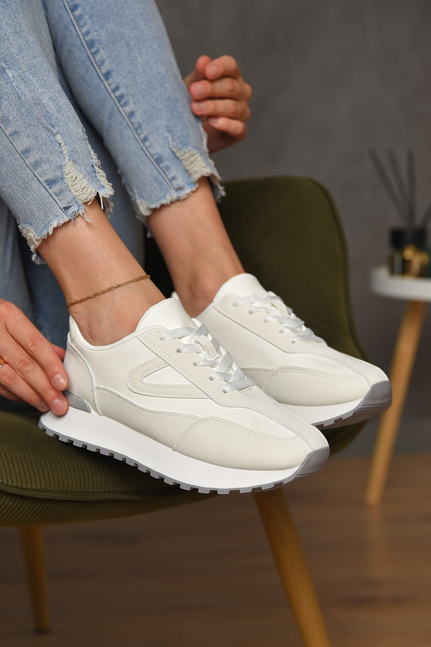 Кросівки жіночі білого кольору на шнурівці р.38 178387T Безкоштовна доставка, фото 1