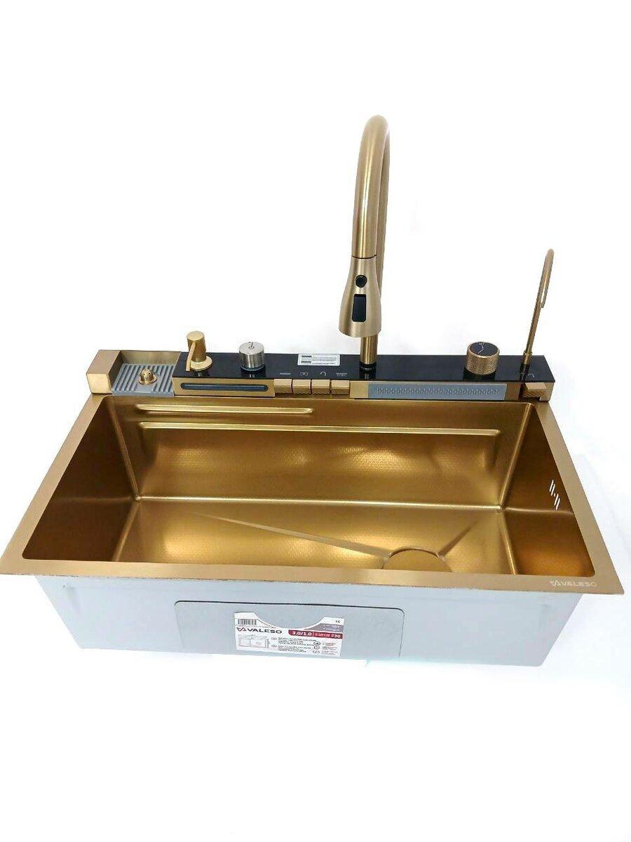 75*45 Мийка PVD Gold Valeso Handmade "Водоспад" (ДЕКОР), фото 1