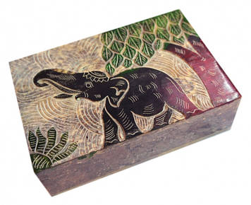 Скринька фарбована кам'яна Дерево + Слон