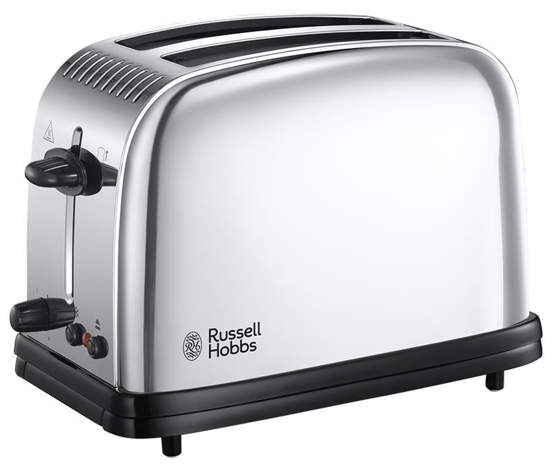 Тостер Russell Hobbs Chester 21390-56, нержавіюча сталь, піддон для крихт, Нержавіюча сталь/Чорний