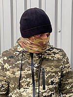 Тактична флісова шапка чорна військовий зимовий головний убір на флісі камуфляж