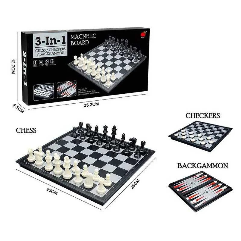 Настільна гра 3в1 Шахи Шашки Нарди пластик 25*25 см (22160), фото 1