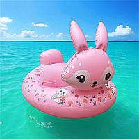 Дитяче коло для плавання Зайчик, з ручками, 65x45см, Рожевий (Надувний плотик для дітей)