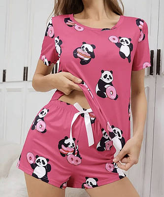Жіноча піжама футболка і шорти з пандами