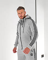Спортивний костюм Adidas весна осінь, чоловічий спорт- костюм Адідас із капюшоном сірий, фото 2