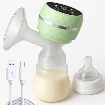 Електричний молоковідсмоктувач з соскою 150мл, від USB, Zhibao, Зелений / Молоковідсмоктувач з пляшечкою / Молоковідсмоктувач двофазний