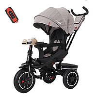 Велосипед триколісний Tilly Cayman T-381/7 бежевий льон, безкоштовна доставка з пультом і посиленою чорною рамою