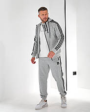 Спортивний костюм Adidas весна осінь, чоловічий спорт- костюм Адідас із капюшоном сірий, фото 3