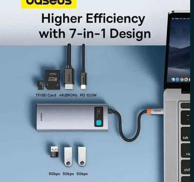 Концентратор/хаб/док стація Baseus usb hub 7 in 1. 4K 60Hz, фото 1
