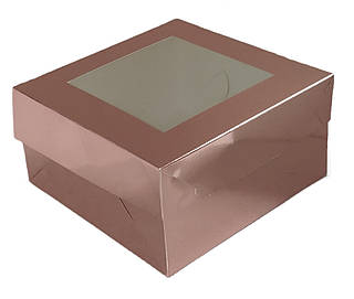 Коробка на 4 капкейка з вікном Рожеве золото