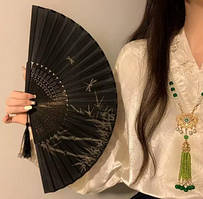 Декоративний ручний віял чорний Бамбук