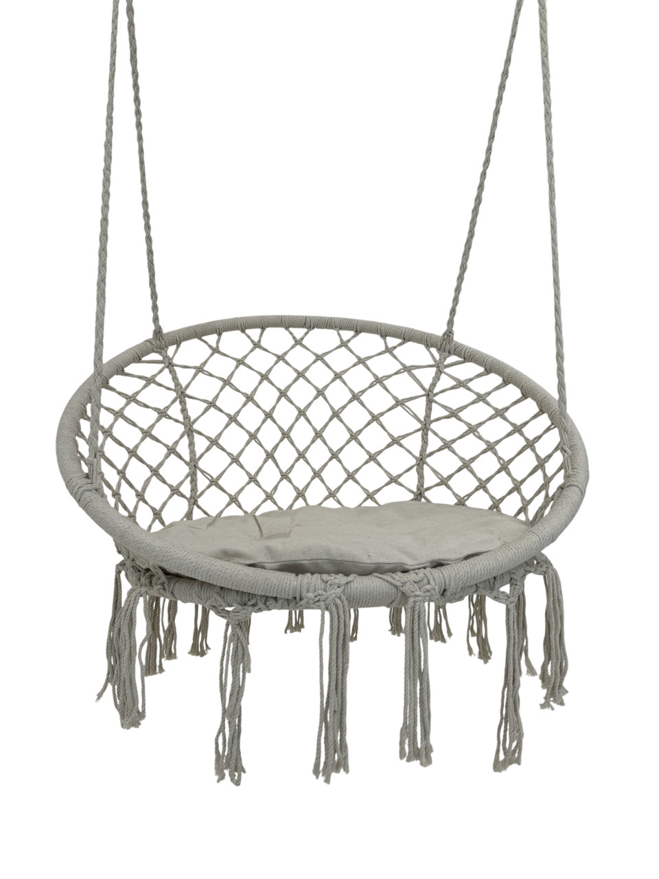 Підвісне крісло-гойдалка садова з подушкою для дому WCG Плетена кругла гойдалка металевий каркас Білий