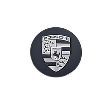 Заглушки ковпачки литих дисків Porsche чорні з чоно-білим логотипом