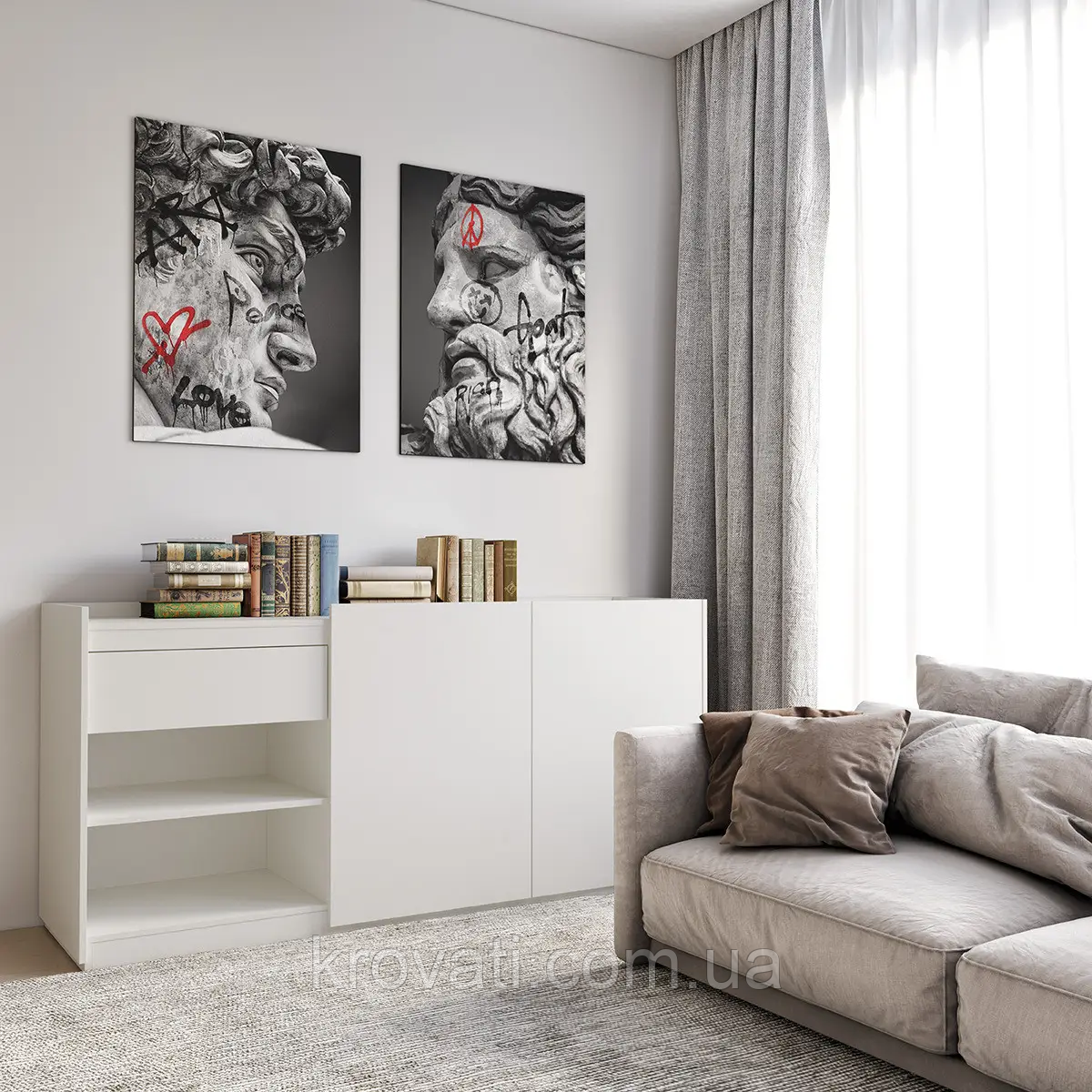 Комод без ручок із двома дверцятами, шухлядою та полицями RS-3  Moreli Білий