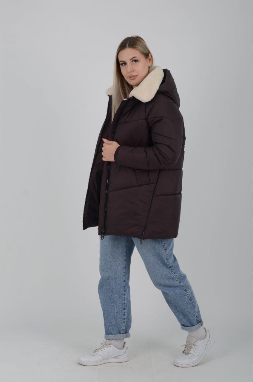 Якісна жіноча тепла зимова  куртка з капюшоном у кольорі бургунди, фото 1