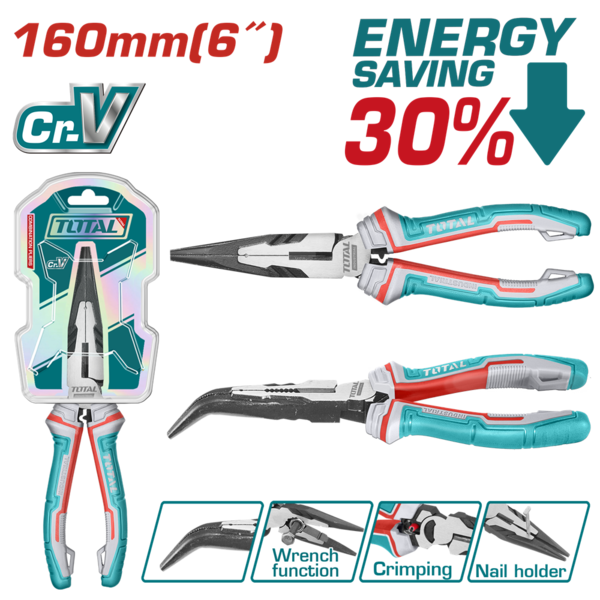 Плоскогубці TOTAL THT24616S з вигнутими губками посилені, L = 160мм. TZP151, фото 1