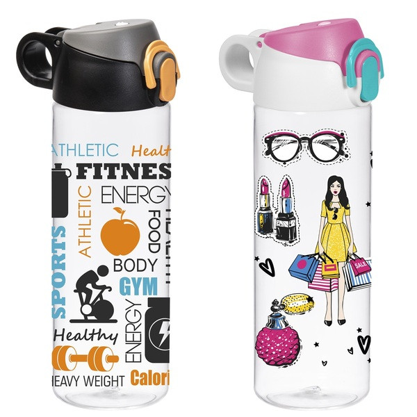 Пляшка для води HEREVIN PC-013-060-Mix 2025 0.75 л з кнопкою 161686-305, фото 1