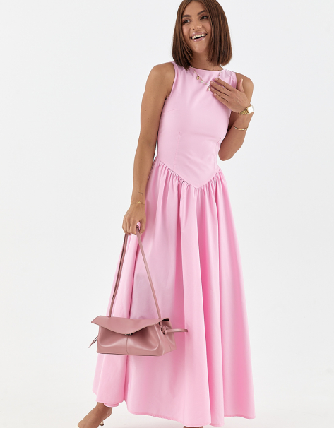 Пишна літня жіноча сукня з корсетним верхом рожева красива сукня в підлогу розмір М L, Нове, фото 1