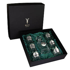 Набір для віскі "FISHERMAN" 6 бокалів та графин, кришталь | Подарунок для рибалки, Boss Crystal