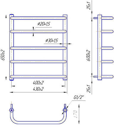 Рушникосушарка водяна MARIO Стандарт HP 650x430/400, фото 2