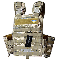 Плитоноска с быстросбрасываемой системой и карманами из кордура ткани Kirasa в пиксельном камуфляже