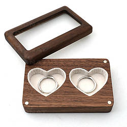 Коробочка для двух каблучок дерев'яна Double Heart — Футляр скринька для весілля, з натурального американського горіха