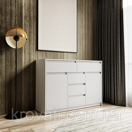Комод для дому без ручок з 2 дверцятами та 5 шухлядами T-227  Moreli Білий, фото 1