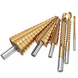 Набір східчастих конусних свердлів з титановим покриттям Фрезерувальні свердла для металу 6 шт в кейсі, фото 5