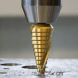 Набір східчастих конусних свердлів з титановим покриттям Фрезерувальні свердла для металу 6 шт в кейсі, фото 7